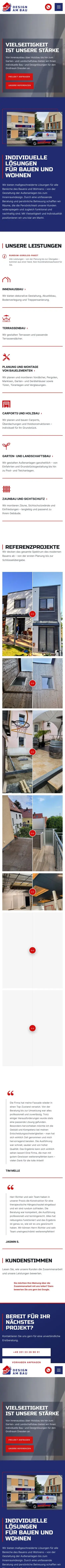 Die Website für Design am Bau auf dem Handy