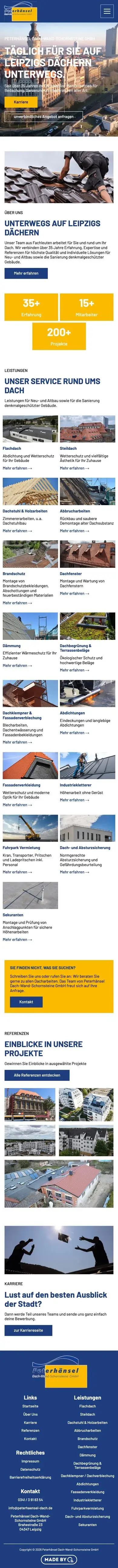Die Website für Peterhänsel Dach-Wand-Schornsteine auf dem Handy