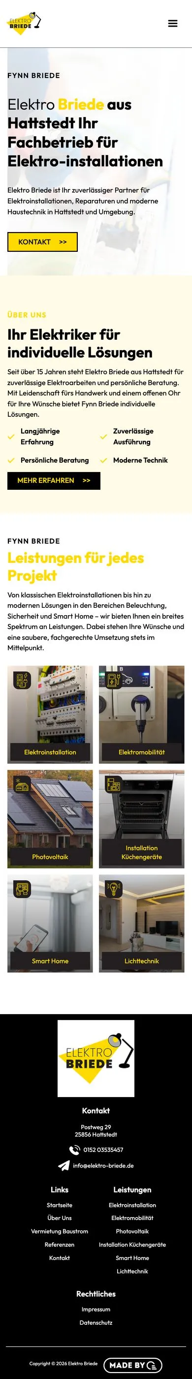 Die Website für Elektro Briede auf dem Handy