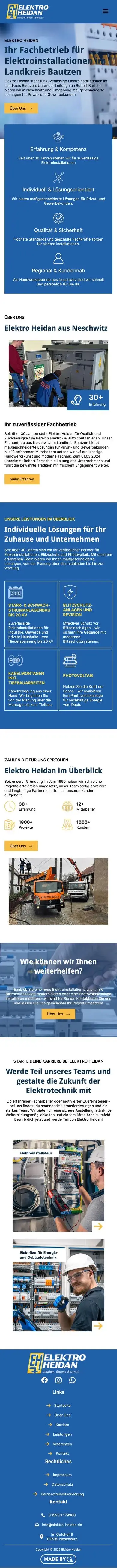 Die Website für Elektro Heidan auf dem Handy