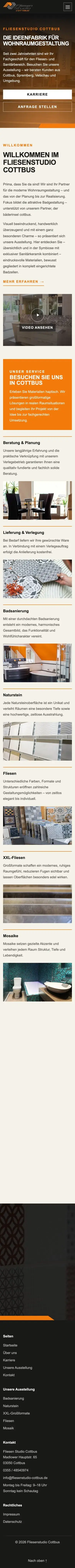 Die Website für Fliesenstudio Cottbus auf dem Handy