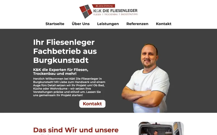 Der Kopfbereich der Website von K&K Die Fliesenleger