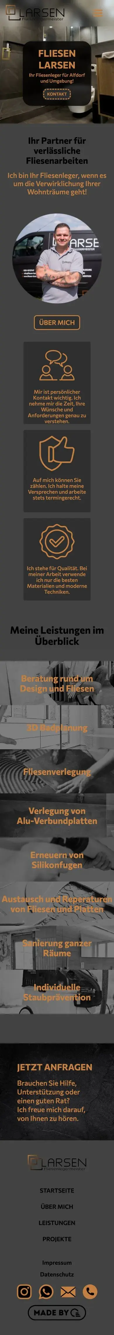 Die Website für Fliesen Larsen auf dem Handy