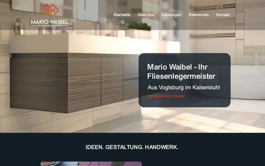 Der Kopfbereich der Website von Mario Waibel Fliesenlegermeister