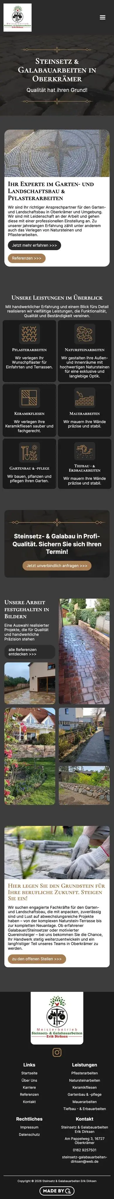 Die Website für Steinsetz & Galabau Dirksen auf dem Handy