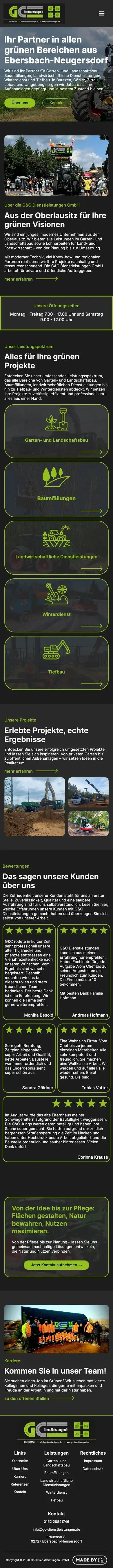 Die Website für G&C Dienstleistungen auf dem Handy
