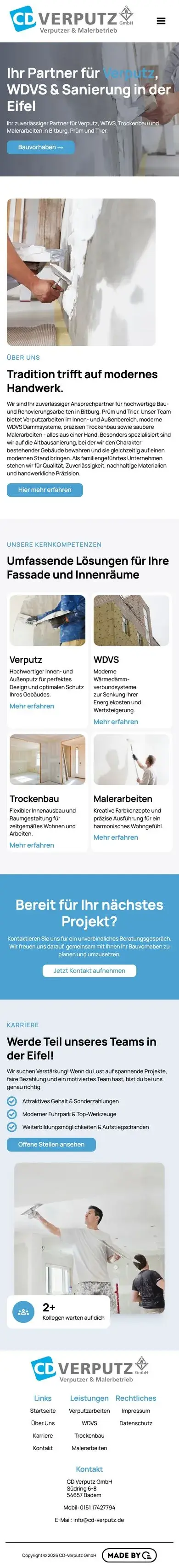 Die Website für CD Verputz GmbH auf dem Handy