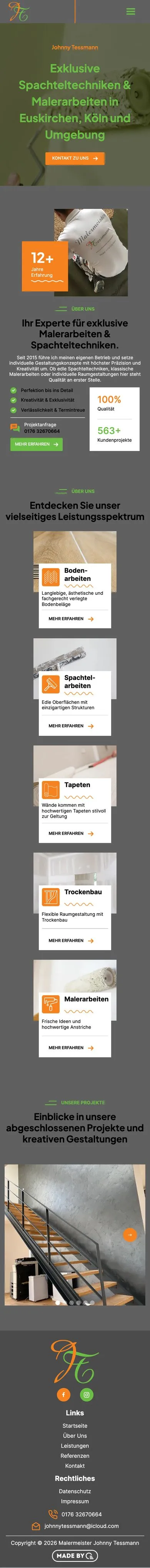 Die Website für Malermeisterbetrieb Tessmann auf dem Handy