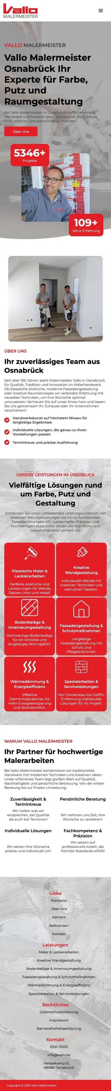 Die Website für Malermeister Vallo auf dem Handy