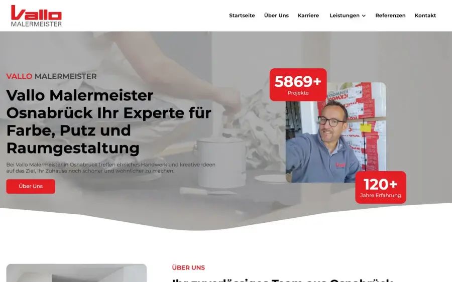 Der Kopfbereich der Website von Malermeister Vallo