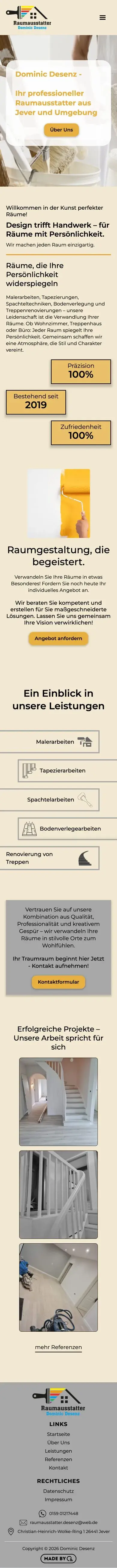 Die Website für Raumausstatter Dominic Desenz auf dem Handy