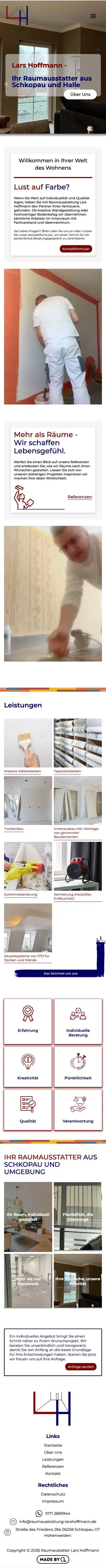 Die Website für Raumausstattung Lars Hoffmann auf dem Handy