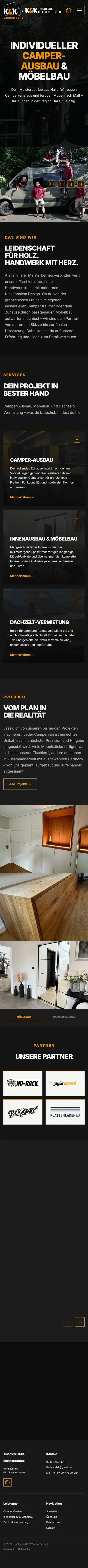 Die Website für Tischlerei K&K auf dem Handy