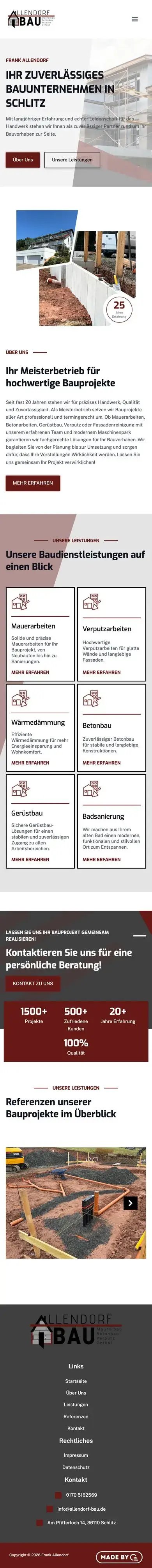 Die Website für Bauunternehmen Allendorf auf dem Handy