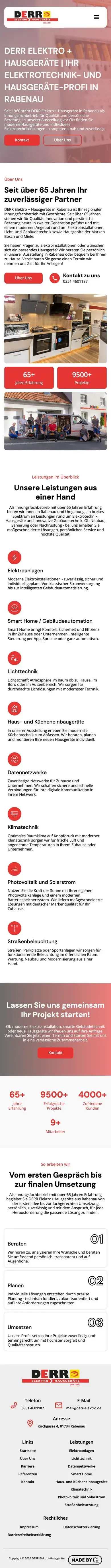Die Website für DERR Elektro + Hausgeräte auf dem Handy