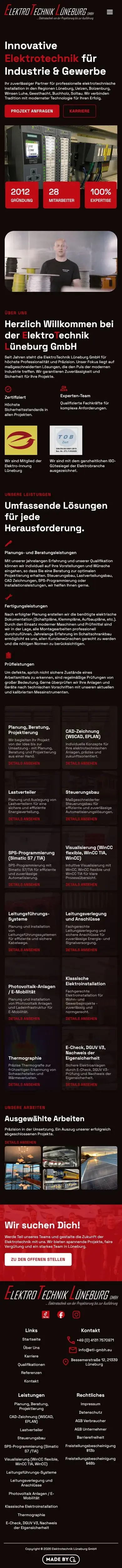 Die Website für ETL Elektrotechnik auf dem Handy