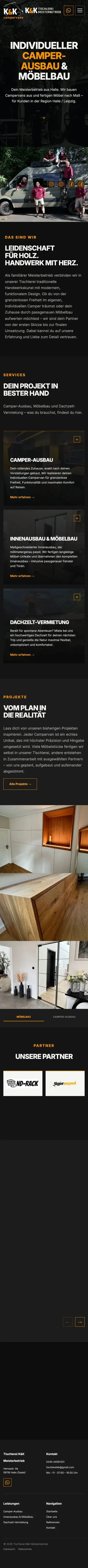 Die Website für Tischlerei K&K auf dem Handy