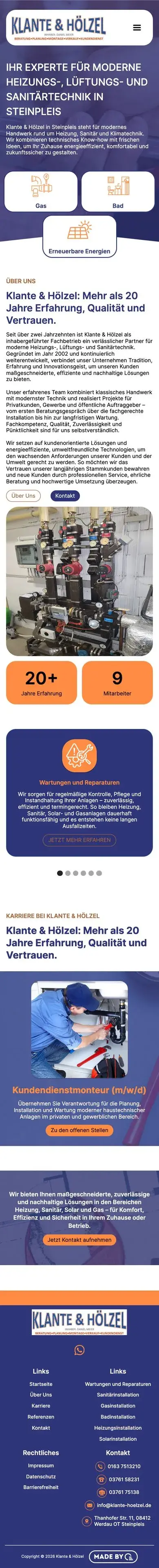 Die Website für Klante & Hölzel auf dem Handy