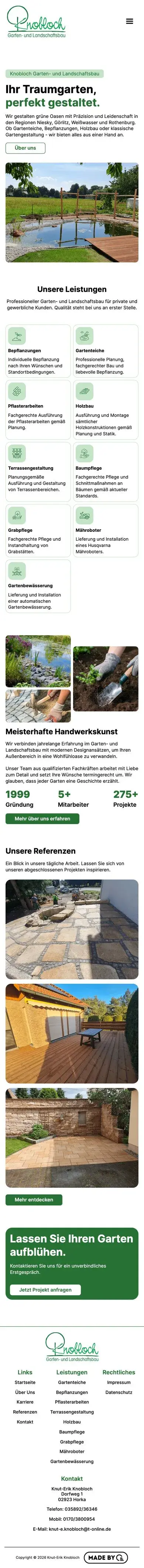 Die Website für Garten- und Landschaftsbau Knobloch auf dem Handy