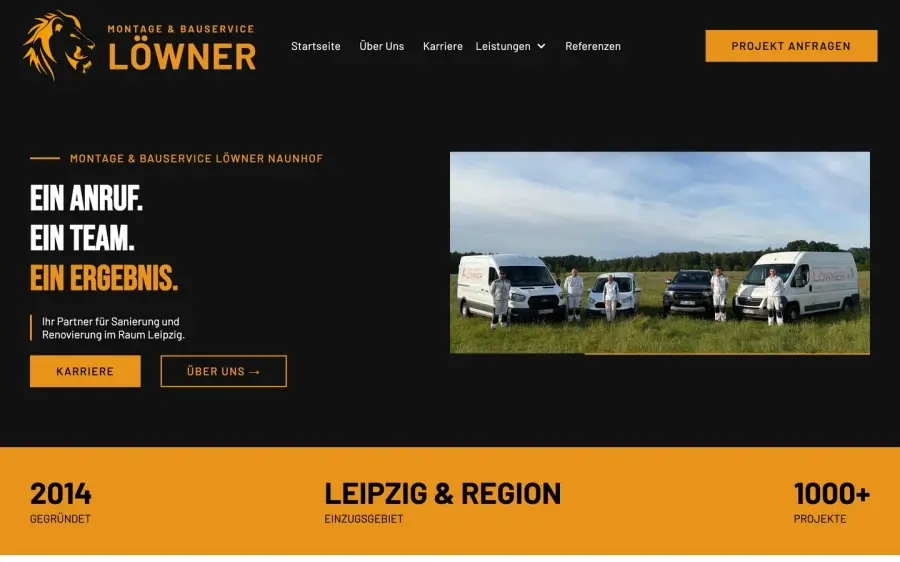 Der Kopfbereich der Website von Bauservice Löwner
