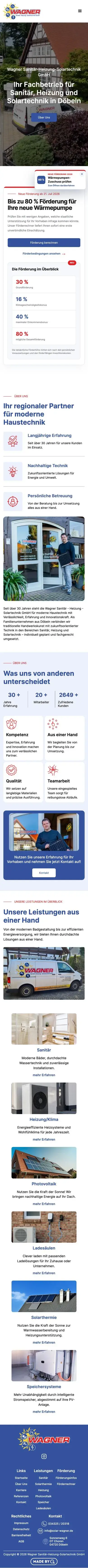 Die Website für Wagner Sanitär & Heizung auf dem Handy