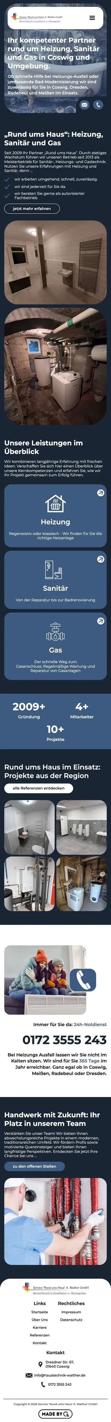 Die Website für Service „Rund ums Haus“ A. Walther auf dem Handy