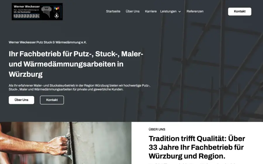 Der Kopfbereich der Website von Werner Weckesser Putz-Stuck & Wärmedämmung
