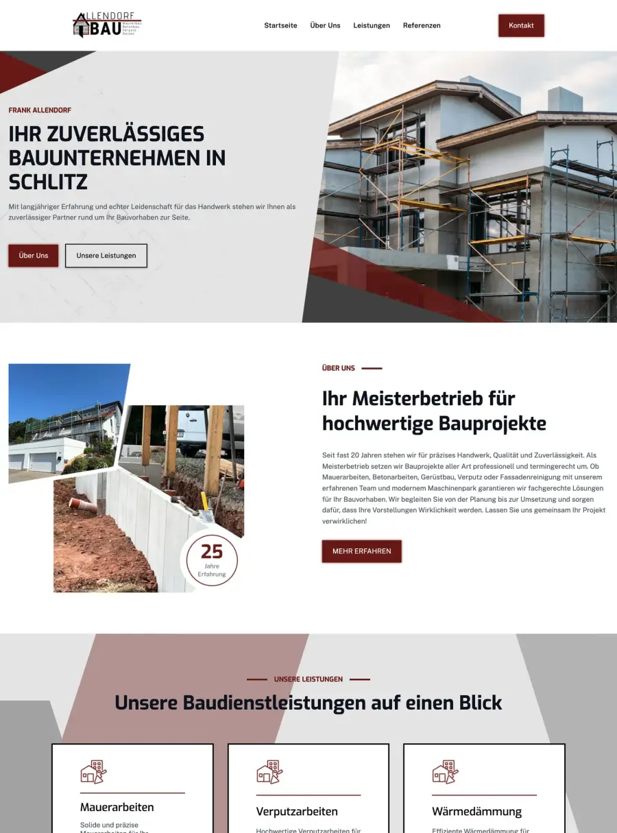 Dieselbe Stelle auf der heutigen Website des Bauunternehmens Allendorf