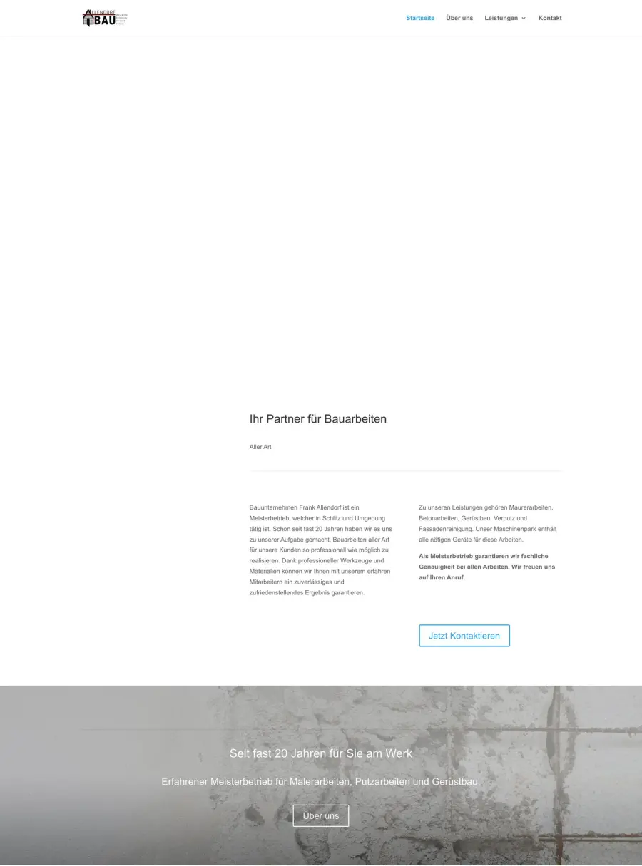 Die frühere Website des Bauunternehmens Allendorf mit einem einzigen Textabsatz