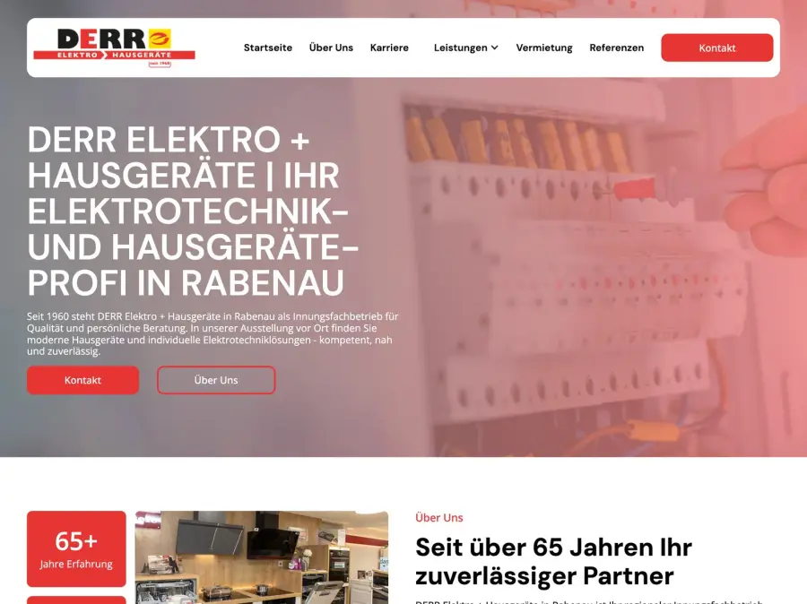 Dieselbe Stelle auf der heutigen Website von DERR Elektro + Hausgeräte