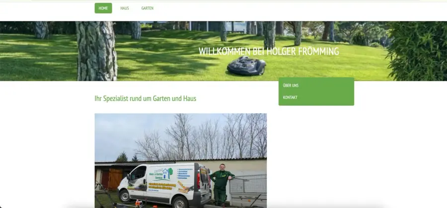 Die frühere Website von Holger Frömming mit drei Menüpunkten und einem Landschaftsfoto im Kopf