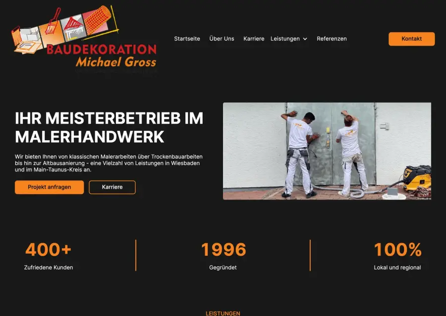 Dieselbe Stelle auf der heutigen Website von Baudekoration Michael Gross
