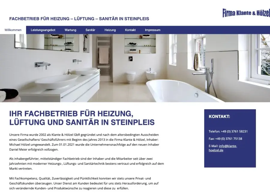 Die frühere Website von Klante & Hölzel mit einem Katalogfoto und der Firmengeschichte als erstem Text