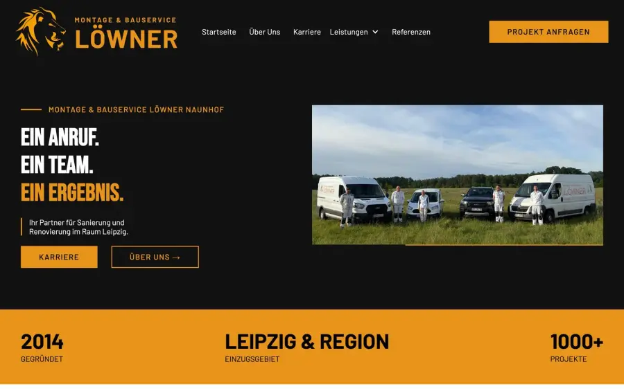 Dieselbe Stelle auf der heutigen Website von Bauservice Löwner