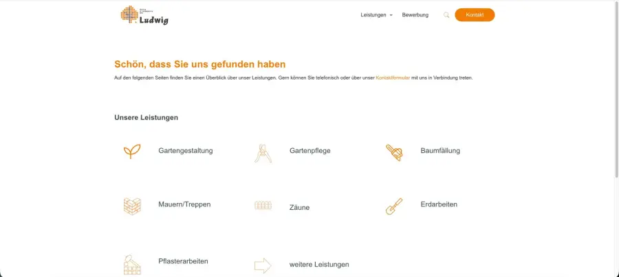 Die frühere Website von Ludwig Garten- und Landschaftsbau: eine Liste aus Symbolen, keine Fotos