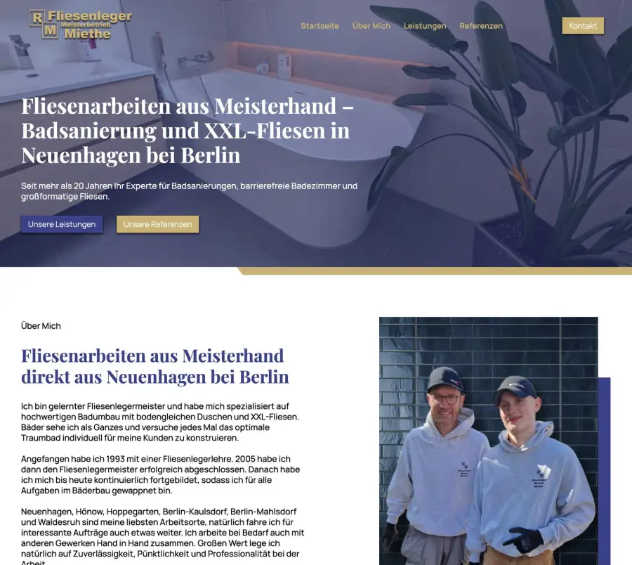 Dieselbe Stelle auf der heutigen Website vom Fliesenleger Meisterbetrieb Miethe