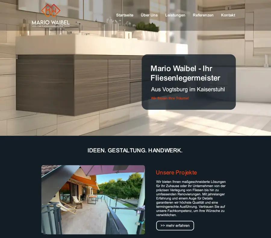 Dieselbe Stelle auf der heutigen Website von Mario Waibel Fliesenlegermeister