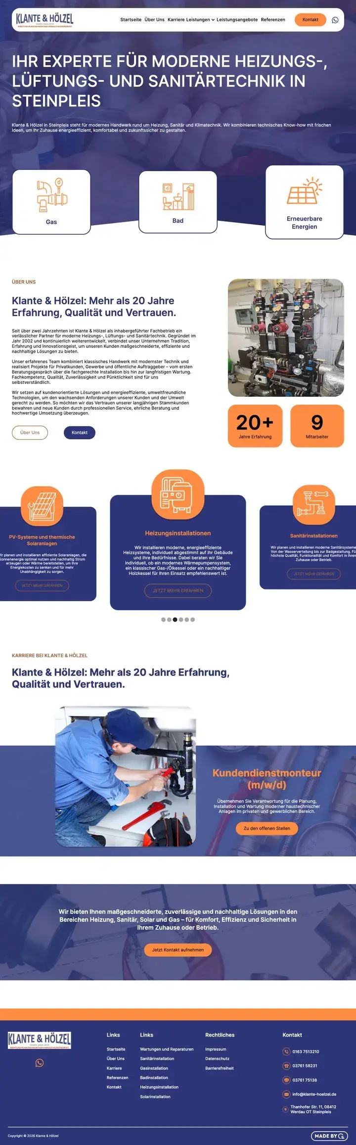 Die Startseite von Klante & Hölzel, von oben bis zur Fußzeile