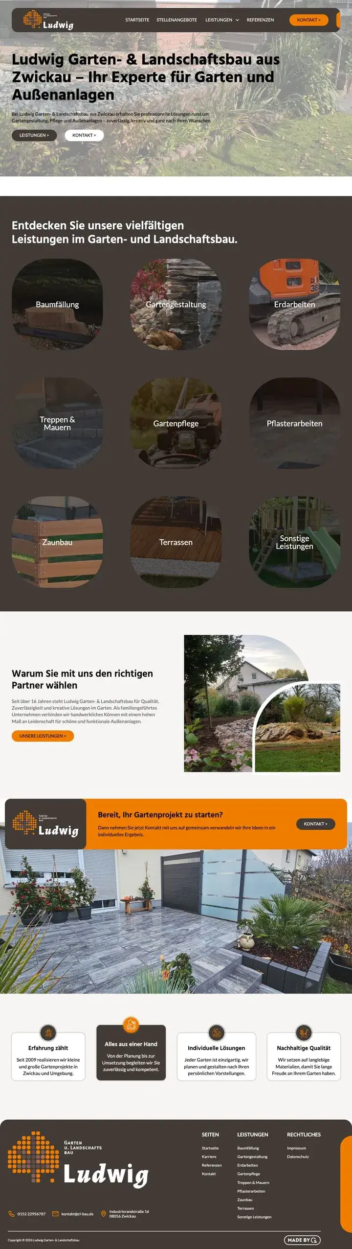 Die Startseite von Ludwig Garten- und Landschaftsbau, von oben bis zur Fußzeile